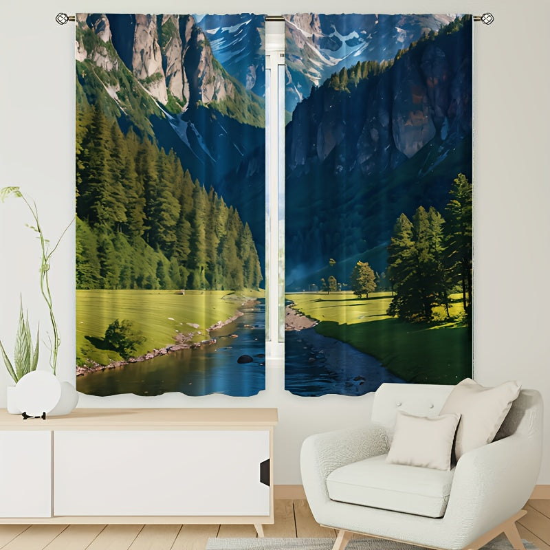 Mountain Grassland Coniferous Forest Curtain Tapestry for Home Decor