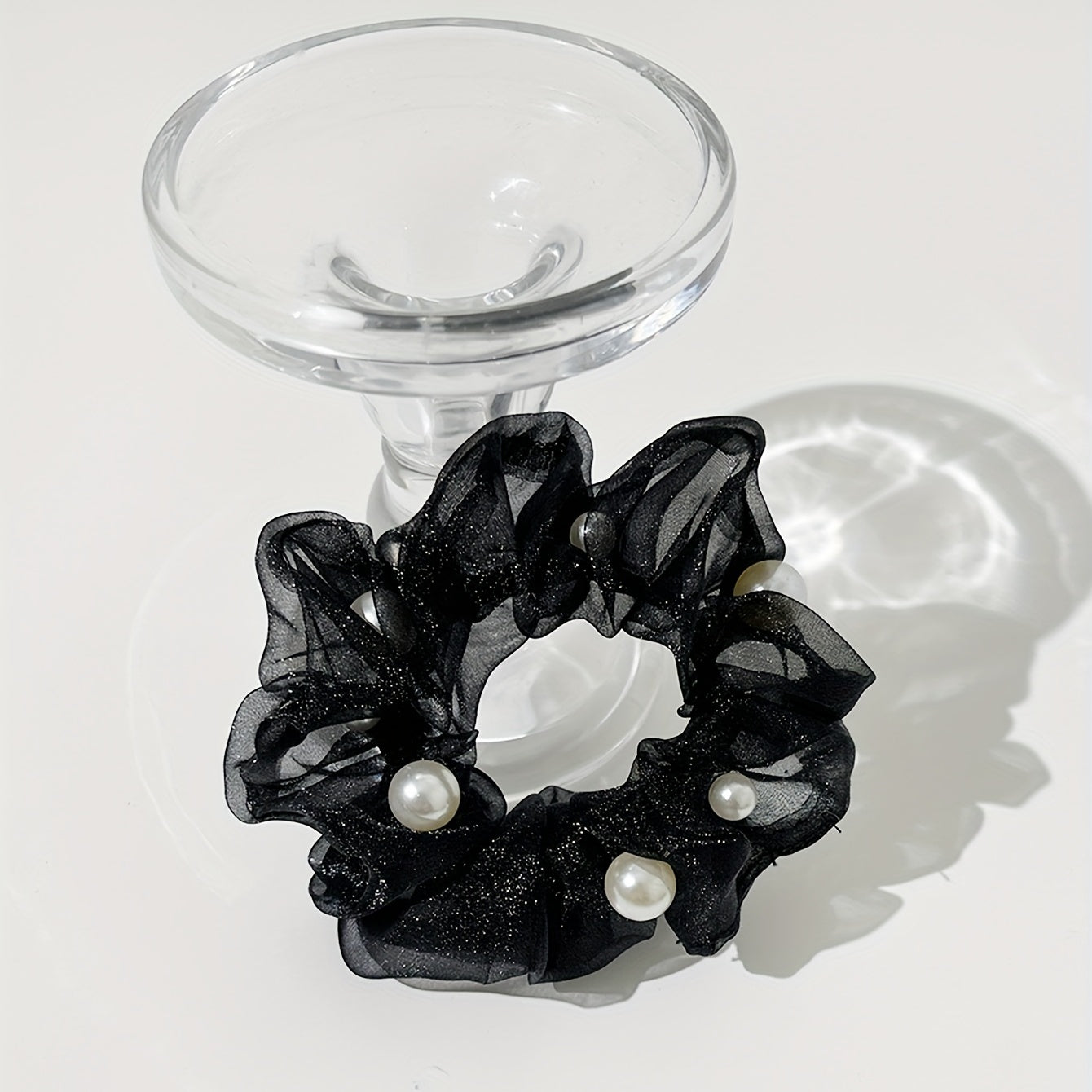 Organza Scrunchies Hair Tie with Pearl Decor