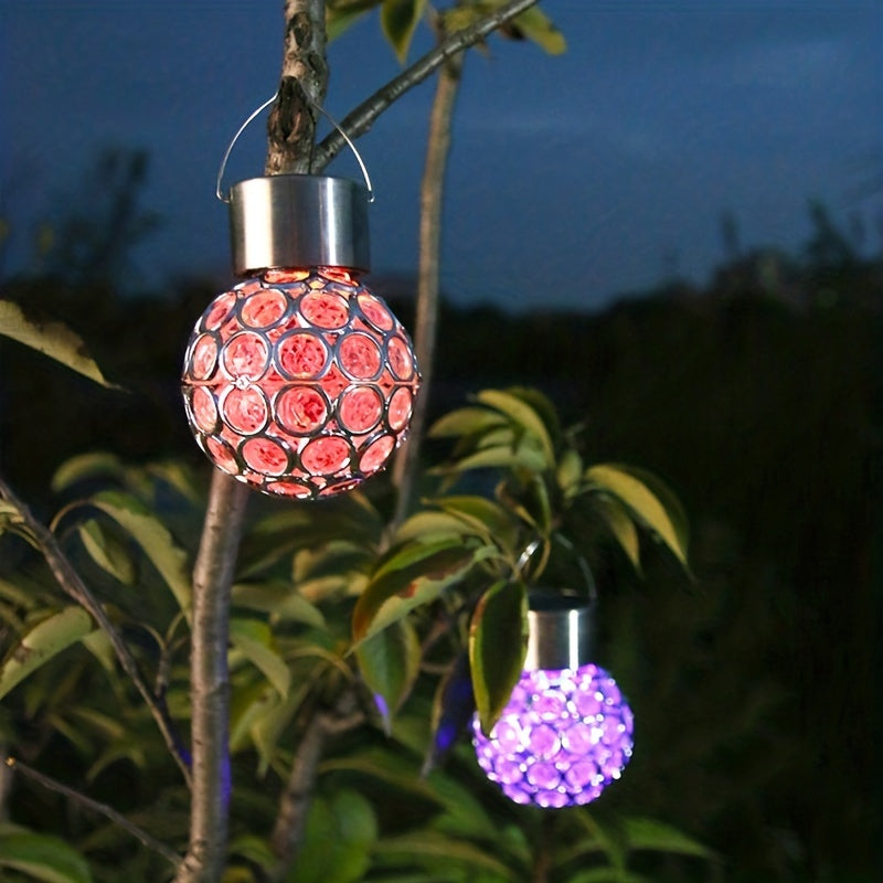 Solar Powered Outdoor LED Pendant Light Hollow Lawn Garden Decoration