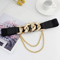 Women's Gold Waist Chain Belt Dress Accessory Elastic Waistband