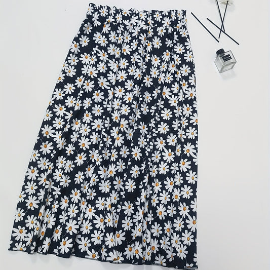 Daisy Print Skirt Elastic Waist Casual Skirt Women's Clothing