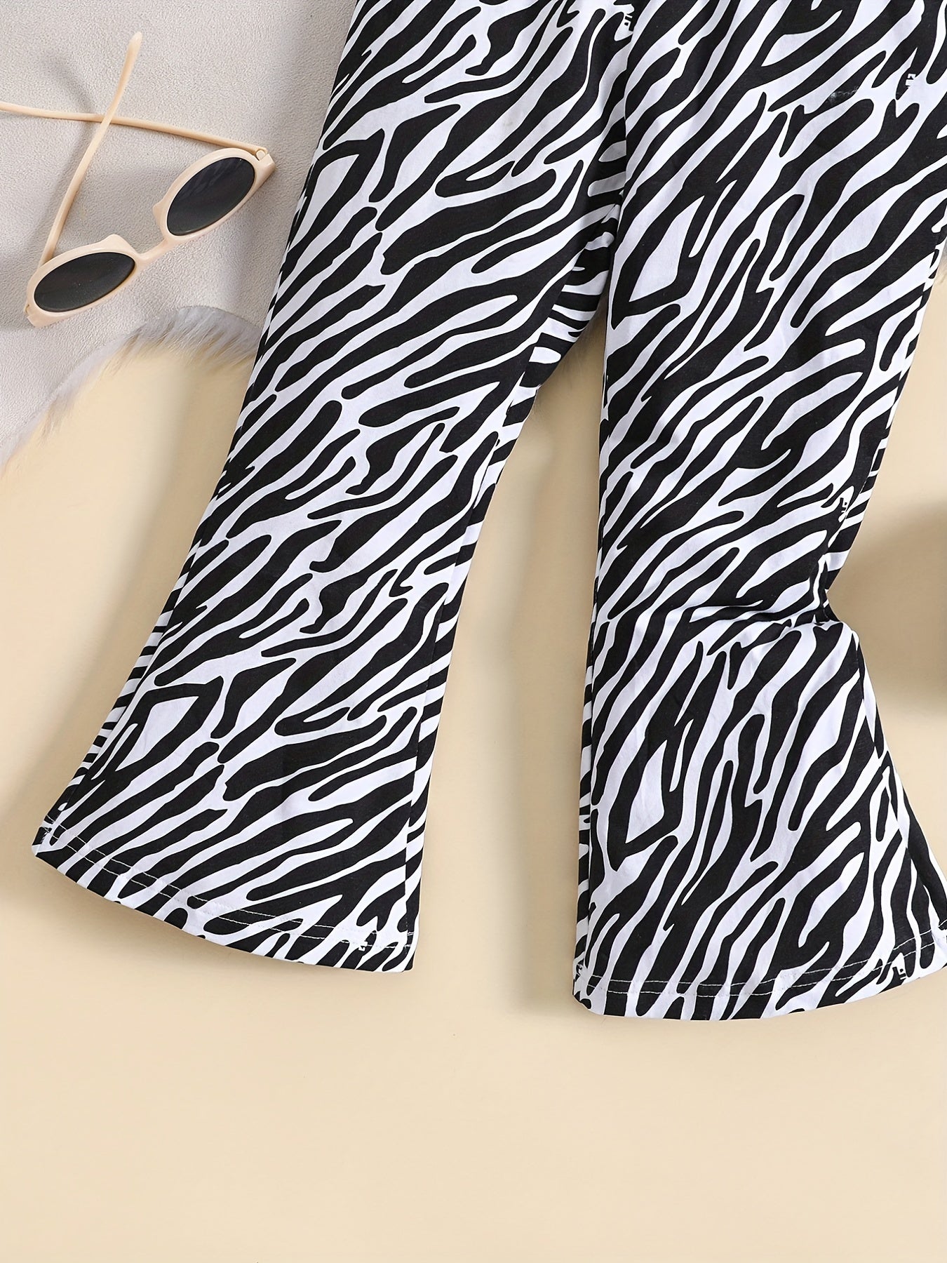 Girls' Moire Flare Leg Pants Stretch Casual Pants
