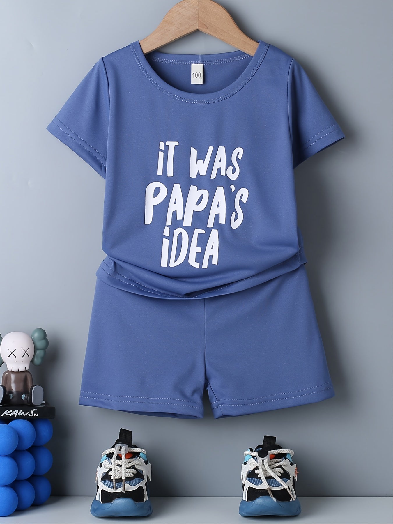 Boys Papa's Idea Outfit Shorts & T shirt Casual Summer Kids Clothes