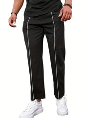 Men's Casual Straight Leg Pants Relaxed Fit Open Bottom Elastic Waist Trousers
