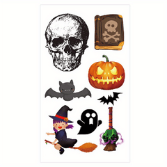 Cartoon Witch Pumpkin Bat Halloween Horror Tattoo Sticker