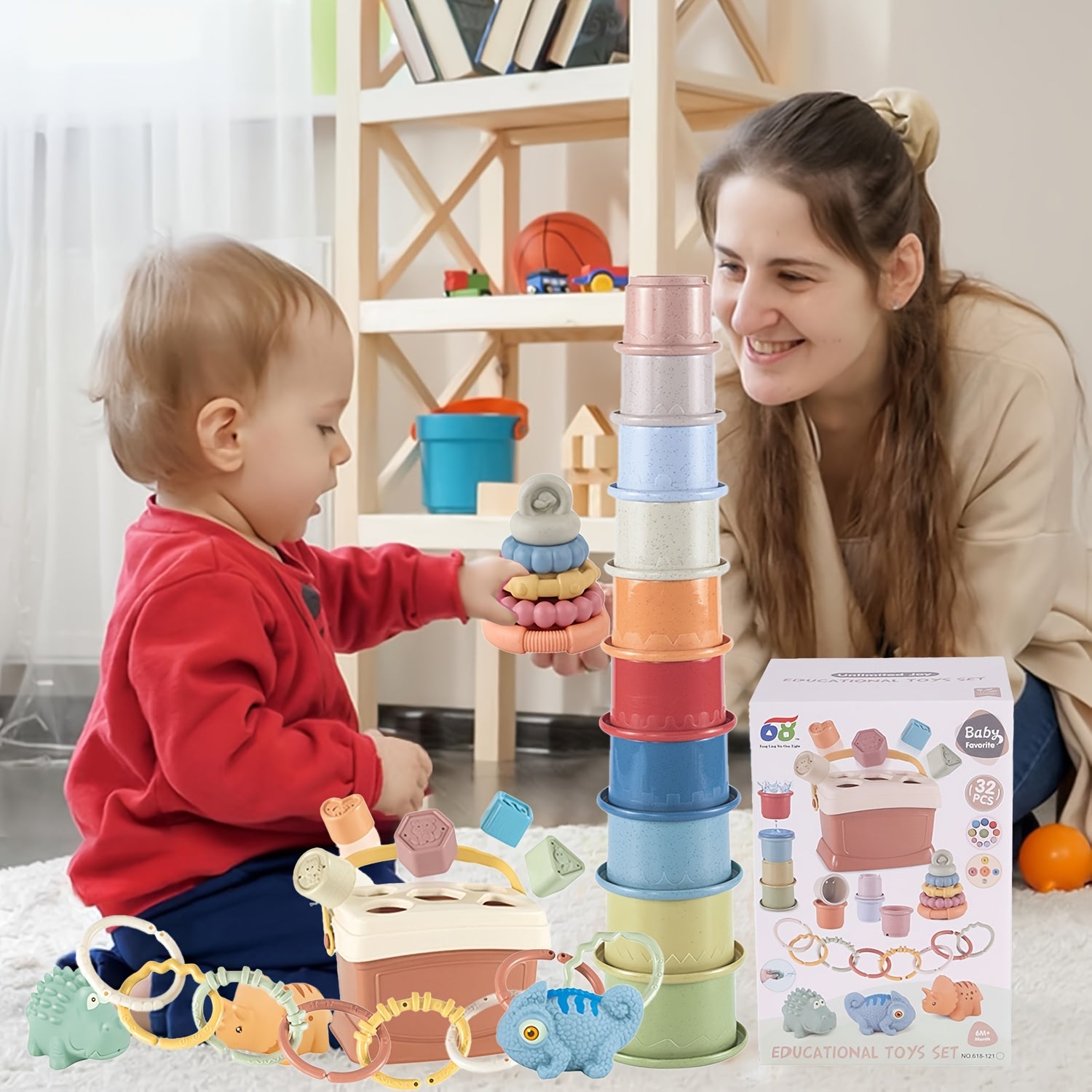 Baby Stacking Cups Shape Sorters Set Animals Toys