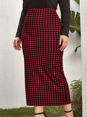 Women's Plus Plaid Print High Rise Bodycon Midi Skirt