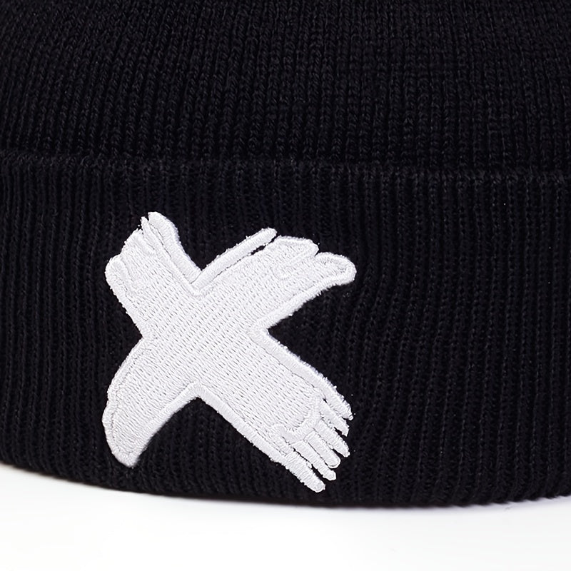 Men's X Embroidered Soft Knitted Winter Warm Hat