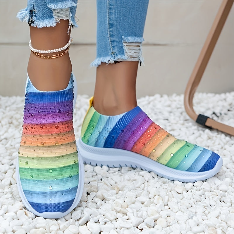 Rhinestone Decor Woven Slip-On Sneakers - Lightweight & Comfortable