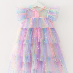 Toddler Girls Rainbow Star Sequins Princess Tutu Dress