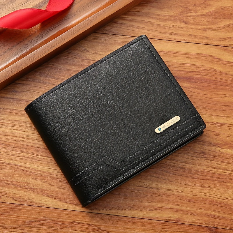 Men's Short Money Clip Wallet Lychee Pattern Soft Clip