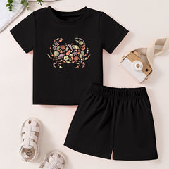 Toddler Cartoon Dragon Short Sleeve T-shirt & Shorts Set