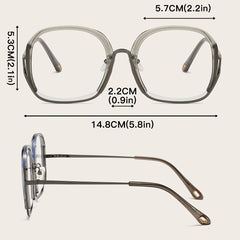 Square Block Semi Rimless Frame Clear Lens Metal Temple Light Blocking Glasses