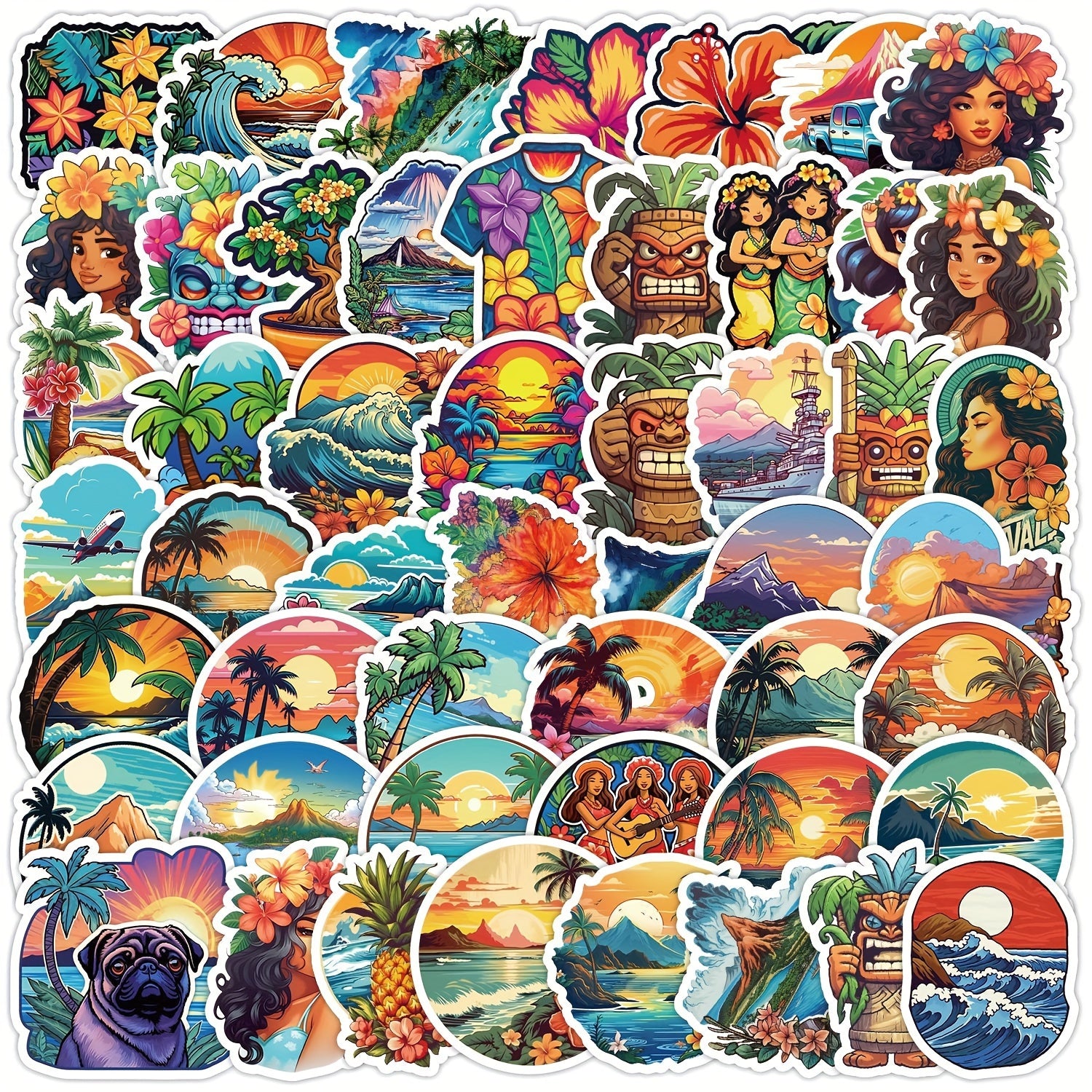 50pcs Hawaiian Series Stickers for Notebook Helmet Water Cup, Adult Decoration