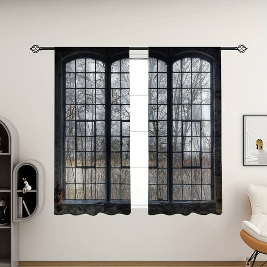 2 Panels Halloween Haunted House Curtain Translucent Curtains
