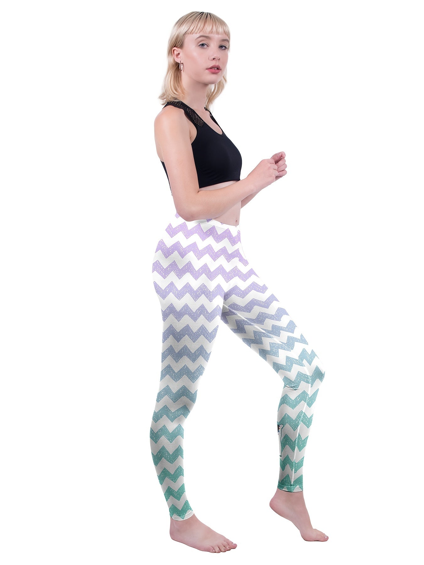 Ripple Letter Print Bodycon Leggings Skinny Stretchy Striped Leggings