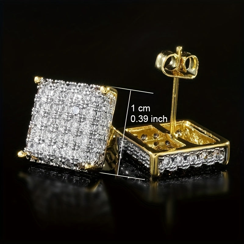 Men's Zircon Square Stud Earrings Hip Hop Party Gift Jewelry