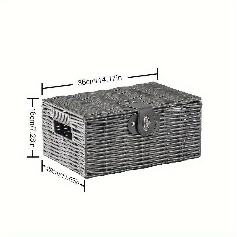 Desktop Woven Box With Lid Square Cosmetic Storage Box With Handles