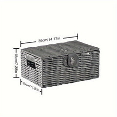 Desktop Woven Box With Lid Square Cosmetic Storage Box With Handles