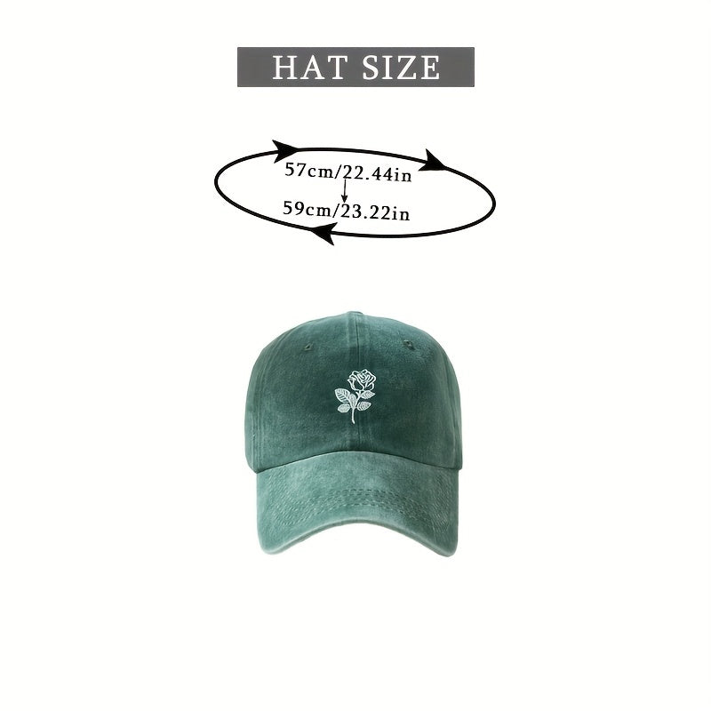 Distressed Baseball Cap Rose Embroidery Adjustable Sun Hats