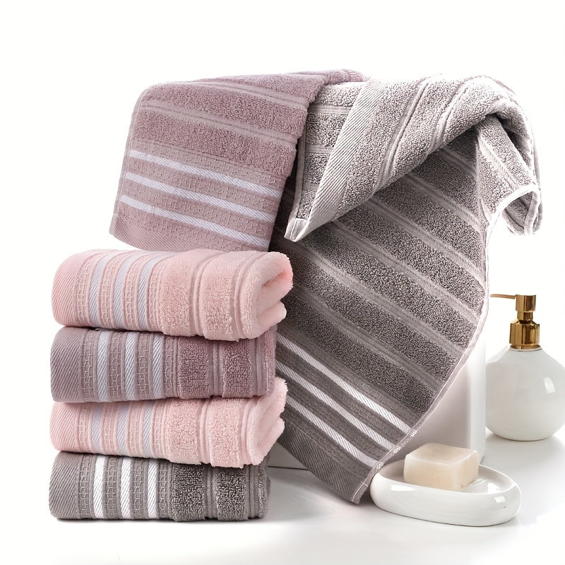 4pcs Striped Pattern Hand Towels Set Soft Skin-friendly Face Towel
