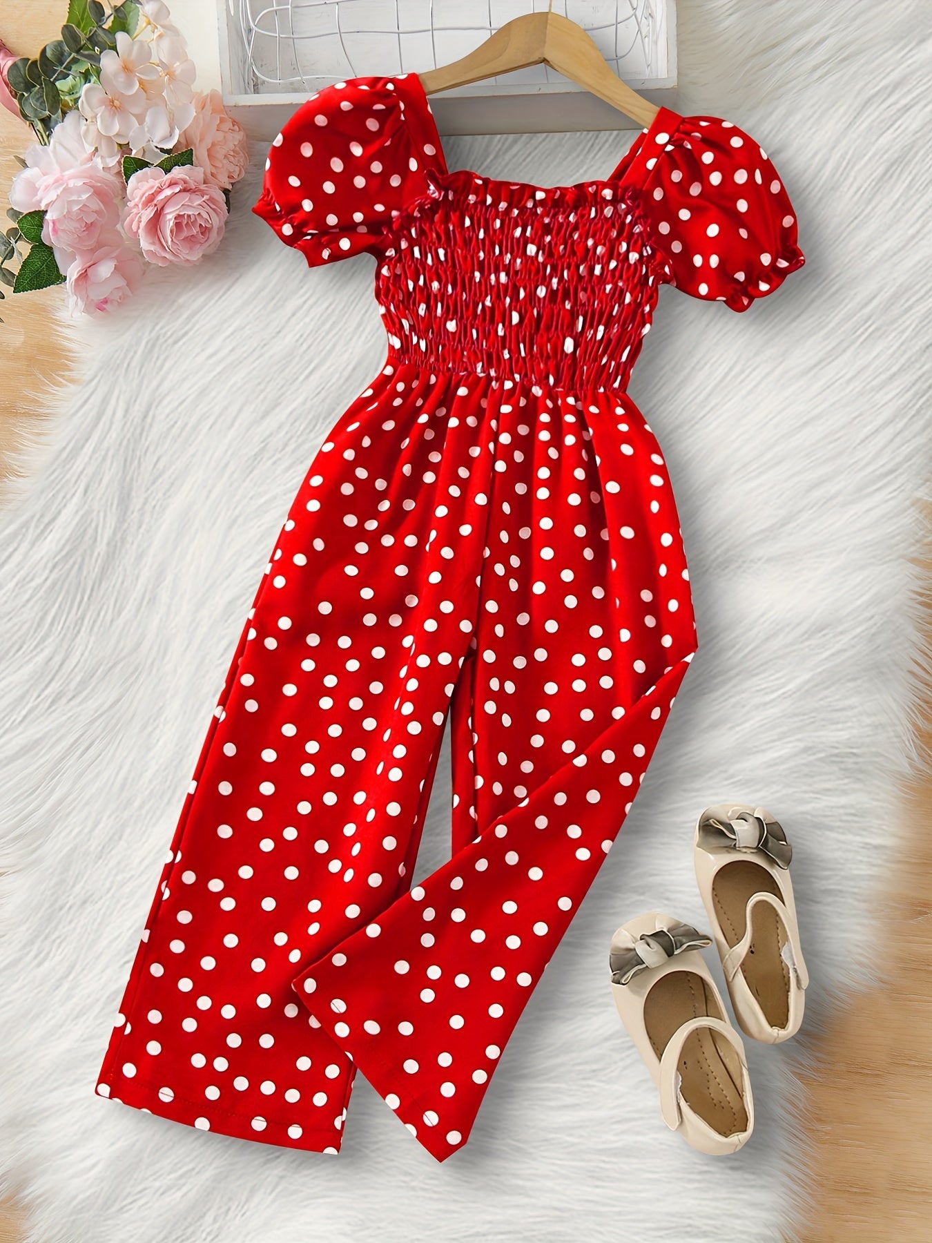 Polka Dot Print Square Neck Jumpsuit for Summer Vacation