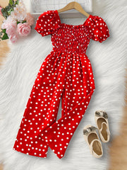 Polka Dot Print Square Neck Jumpsuit for Summer Vacation