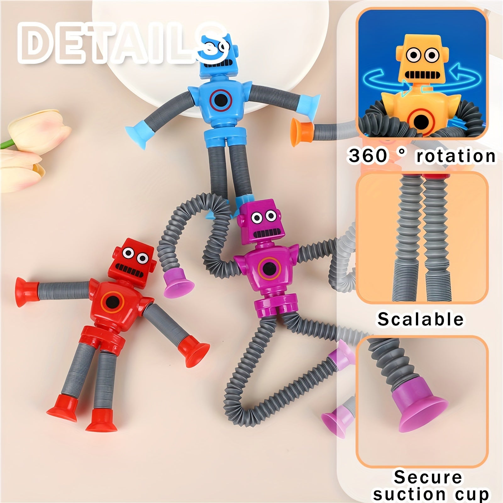12pcs Stretchy Tube Robot Toys Transformable Robots with Suction Cups for Party