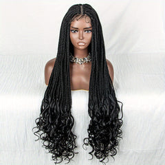 Burgundy Ombre Lace Front Braided Wig with Curly Ends