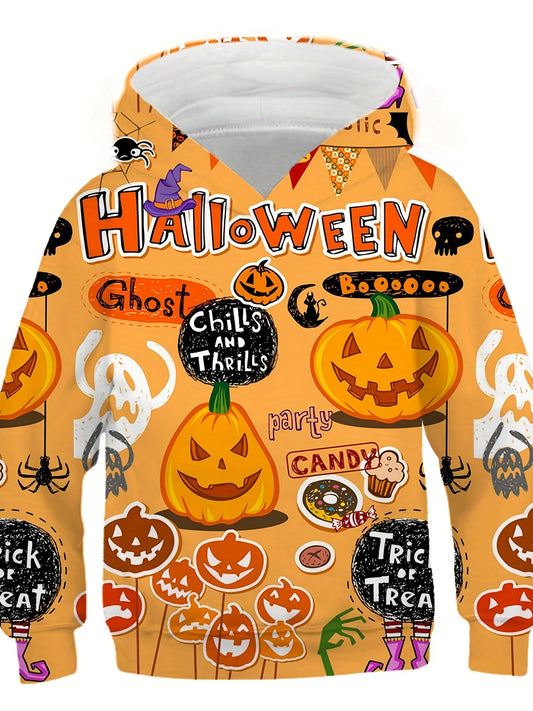 Boy's Halloween Pumpkin Hoodie Stylish Cartoon Girls Hooded Tops