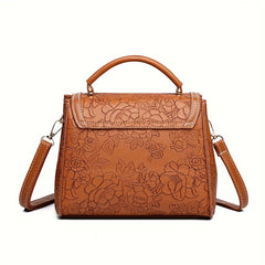 Floral Embossed Crossbody Bag Zip Closure Polyester Lined