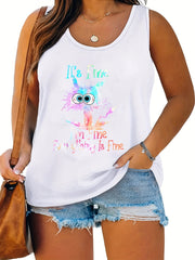  Casual Tank Top Women's Plus Slogan Graphic Print Round Neck Tank Top