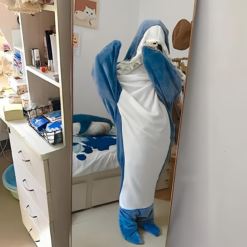 Funny Shark Sleeping Bag Soft Flannel Warm Wearable Blanket