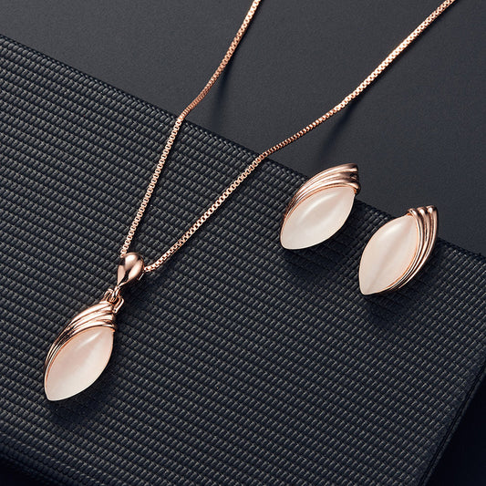 Oval Shape Pendant Necklace & Stud Earrings Set for Women & Girls