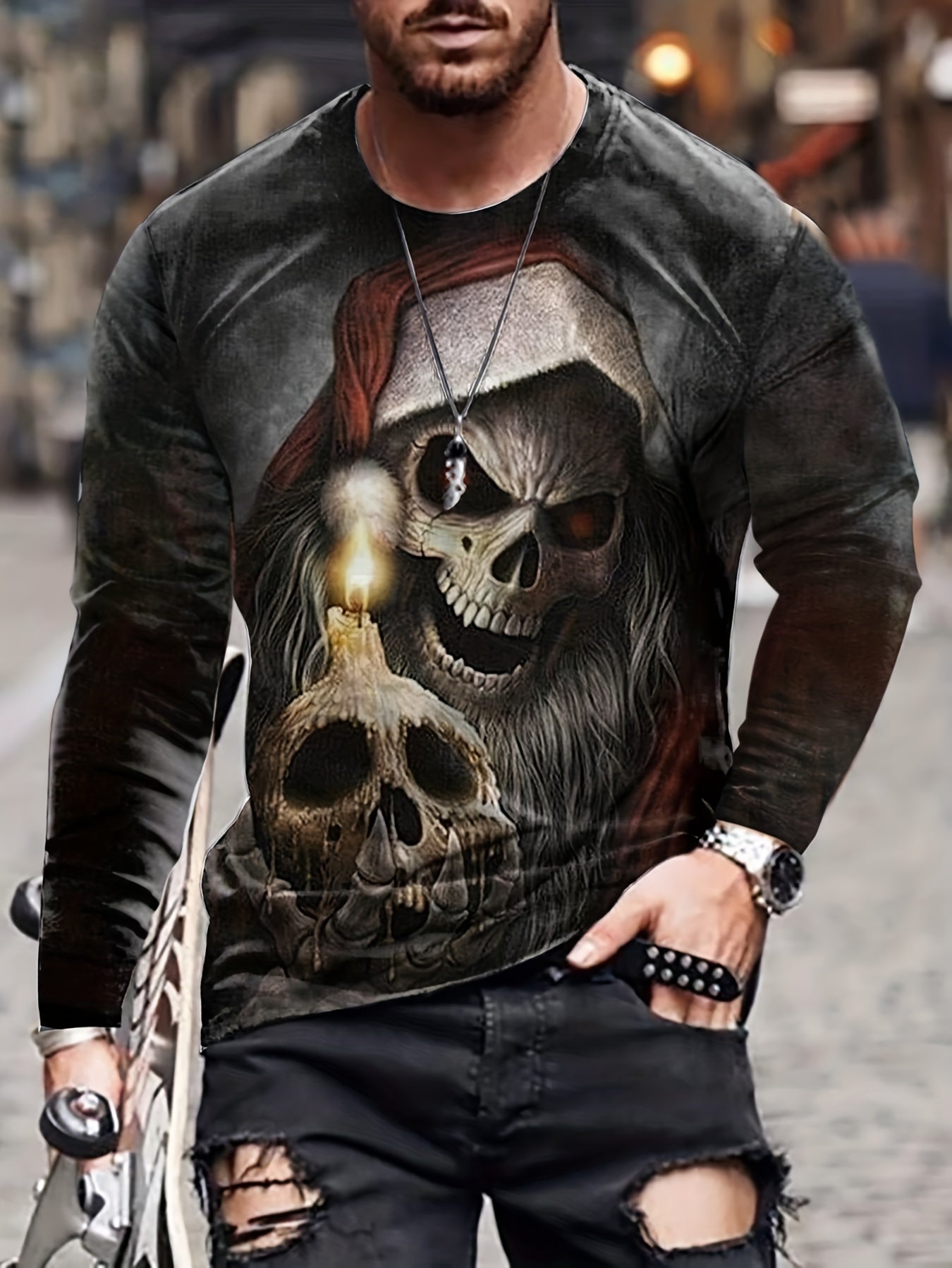 Skulls 3D Print Men's Long Sleeve T-shirt Stylish Tees For Autumn