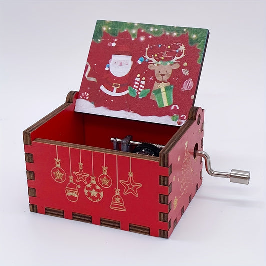 Wooden Music Box Merry Christmas Music Painted Music Box