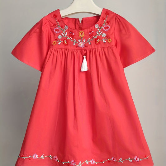 Toddler Girls Flowers Embroidered Princess Dress Kids Summer Clothes
