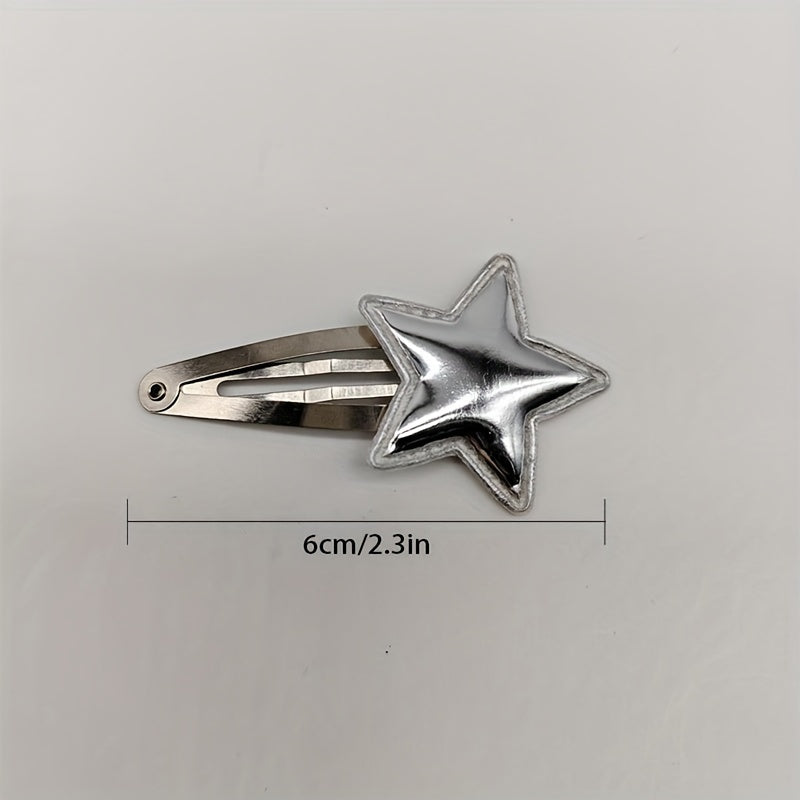 10 PCS Leather Star Shape Hair Clip Snap Clip Side Clip Y2K Hair Accessories