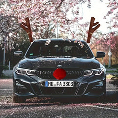 Christmas Car Reindeer Antlers Kit Red Nose Bell