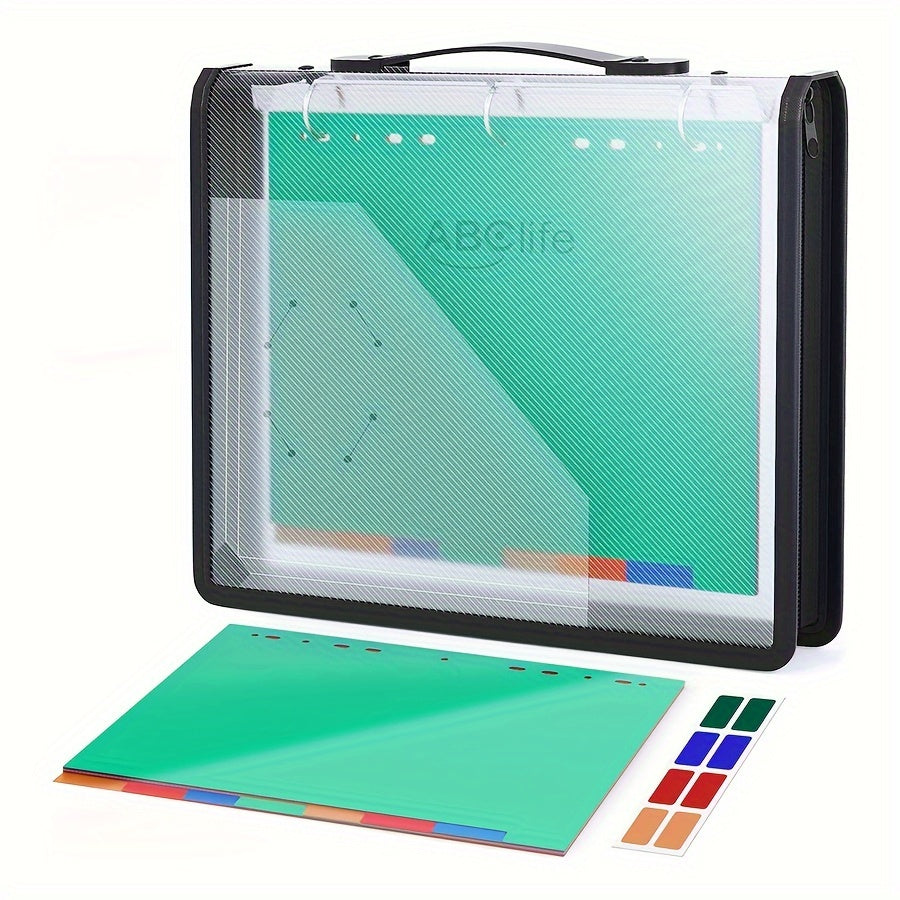 A4 Zipper Binder With 8 Dividers, Retractable Handle, Storage Bag