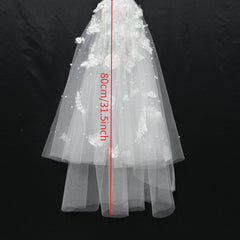Forest Themed Short Lace Veil with Handcrafted Pearl Butterfly Trim