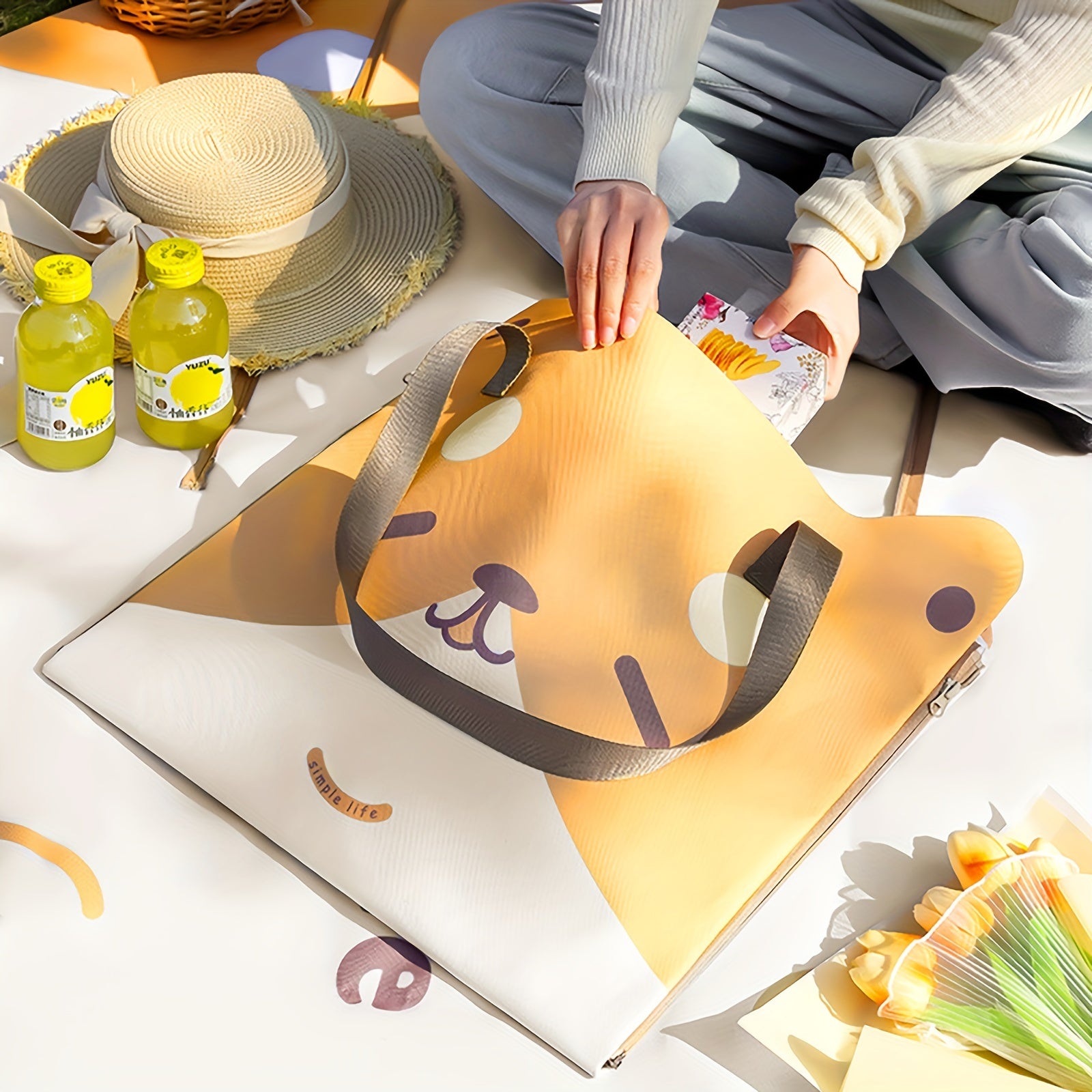 2 in 1 Foldable Picnic Mat Cartoon Pattern Waterproof Durable Pad