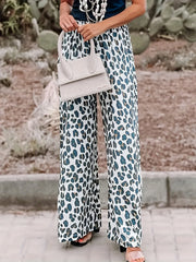  Leopard Print Elastic High Rise Wide Leg Trousers