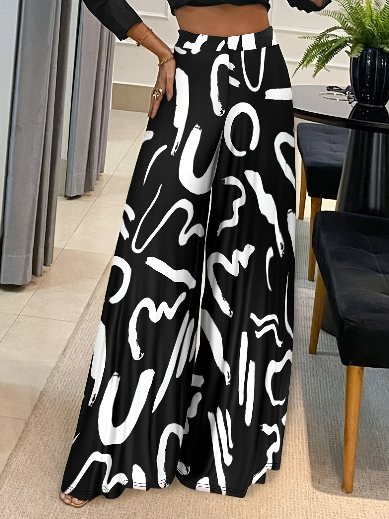  Graffiti Print Wide Leg Trousers