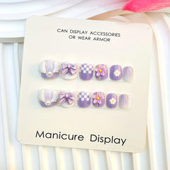12pcs Purple Pink Cartoon Nail Tips Short Oval Shape Press On Nails
