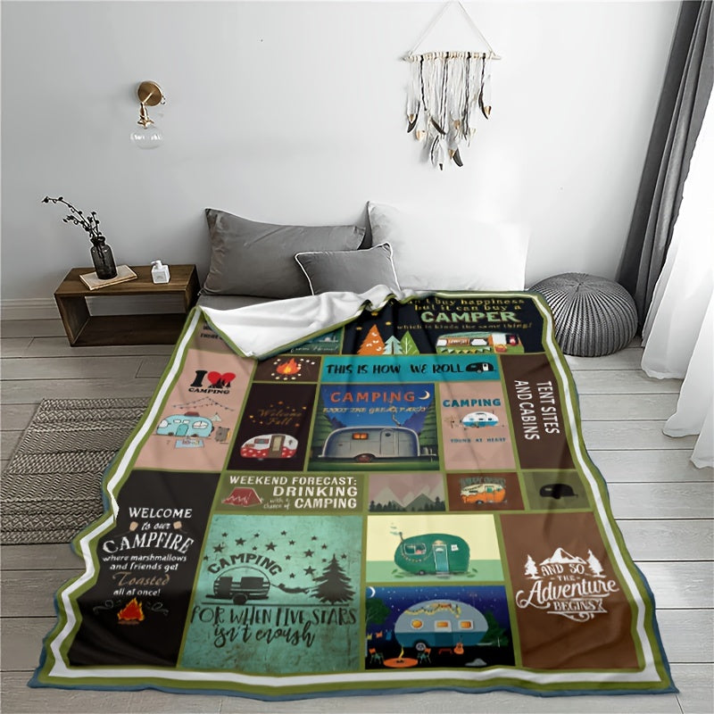 Camping Car Pattern Throw Blanket Soft & Warm for Outdoor Camping