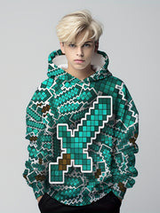 Plaid Sword 3D Print Boys Hoodie Long Sleeve Pullover Sweatshirt
