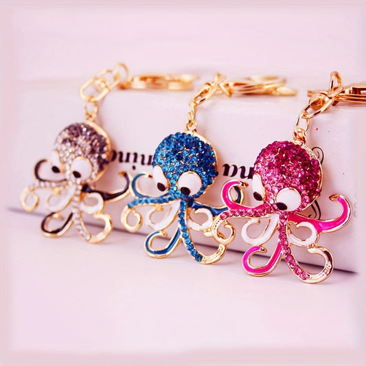 Alloy Rhinestone Octopus Car Keychain Ocean Animal Pendant Key Chain