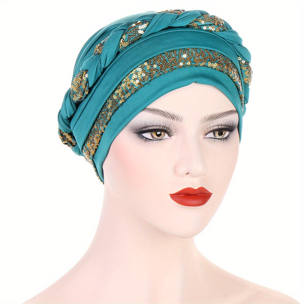 Sequin Braid Turban Cap Solid Pre tied Hijab Head Wraps