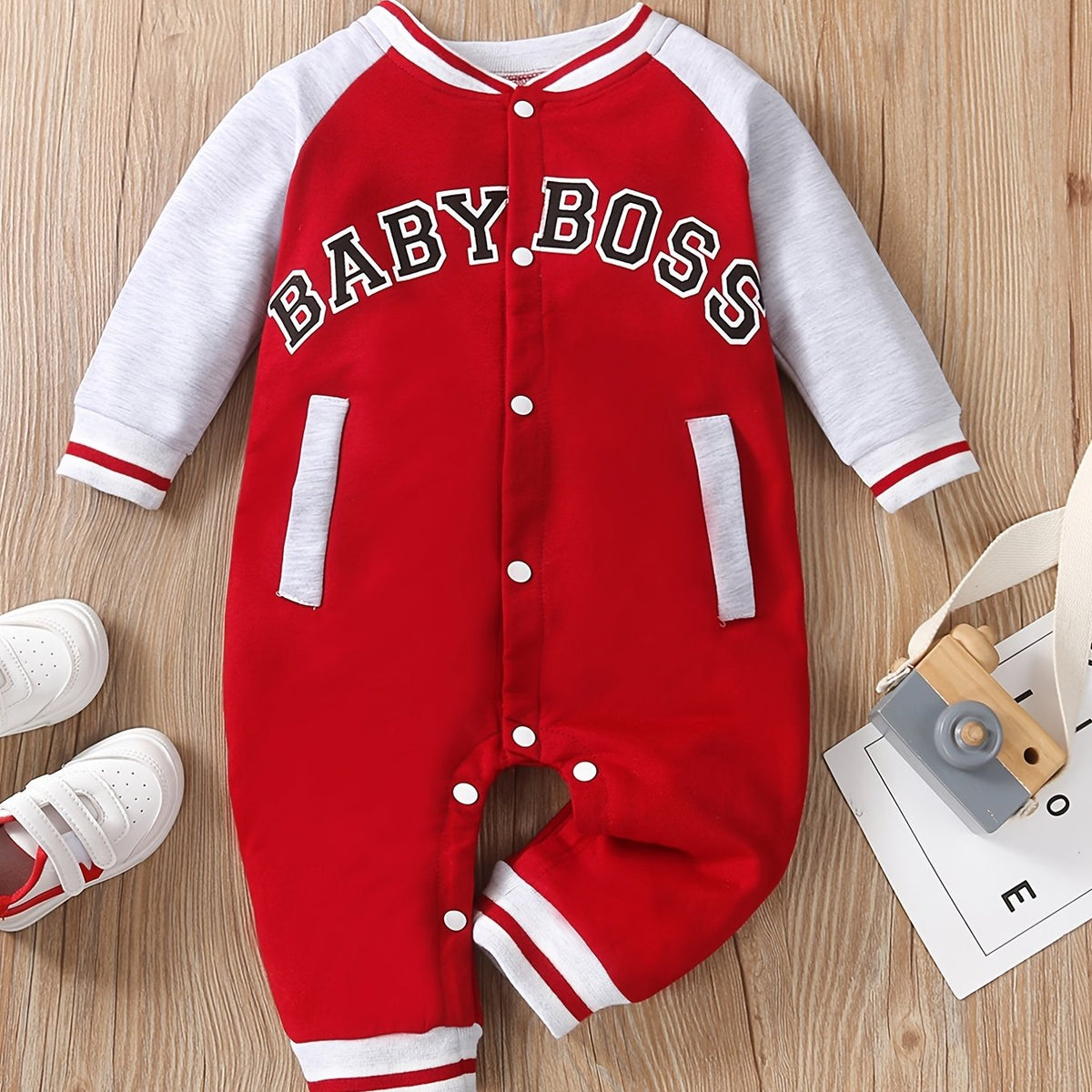 Baby Boy's Letter Print Thermal Romper for Spring Fall Party